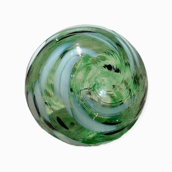 Vintage Eric Cortina Hand Blown Art Glass 3.5" Green/White/Black Glass Ornament - Picture 5 of 6